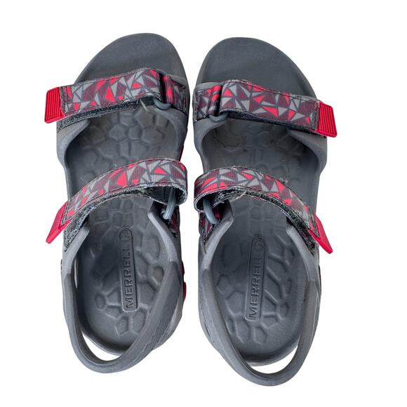 Merrell Hydro Drift Sandals Boy's US 12 Gray Red Hook & Loop Open Toe MC57951 - Picture 3 of 8